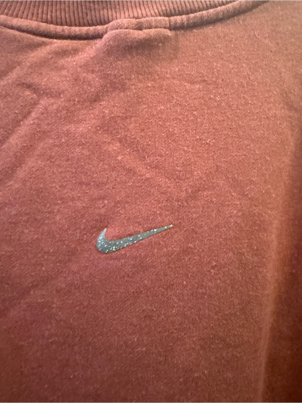Nike Yoga Women’s L Rust Cropped Sweatshirt Dolman Sleeve Distressed Hem Swoosh